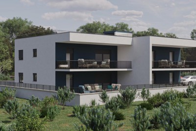 Neu gebaute Wohnung mit Garten und großer überdachter Terrasse in Novigrad